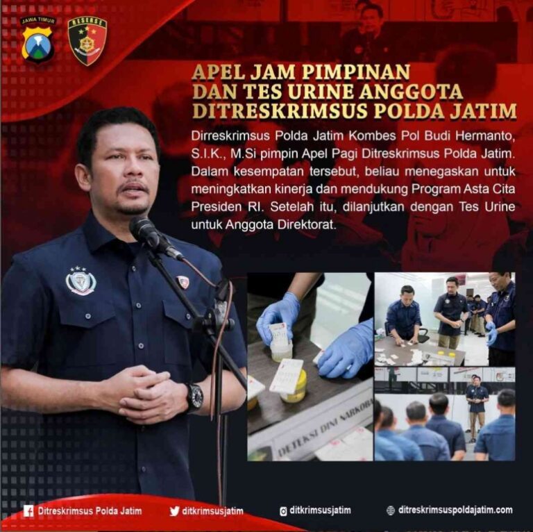 Dirreskrimsus Polda Jatim Gelar Tes Urine Setelah Pimpin Apel Jam Pimpinan Pagi