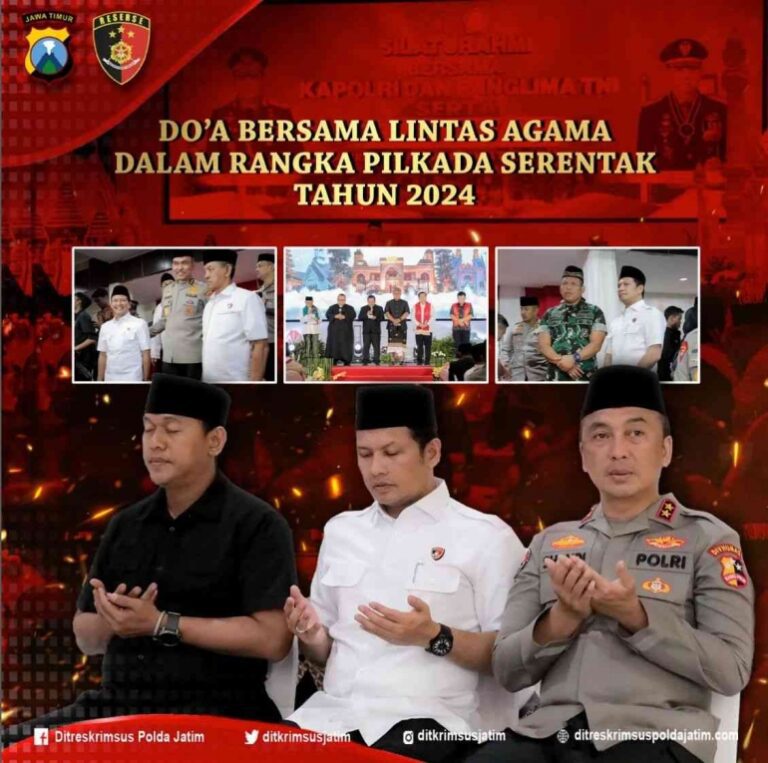 Ditreskrimsus Polda Jatim Dan Kadiv Humas Polri Hadiri Acara Doa Bersama Lintas Agama Menjelang Pilkada Serentak 2024