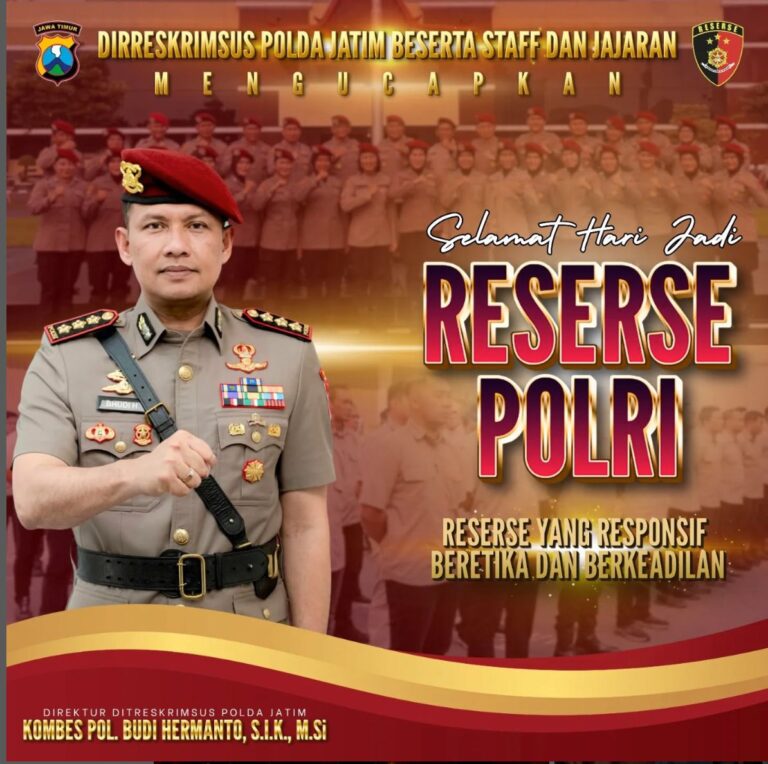 Dirreskrimsus Polda Jatim Budi Hermanto Ucapkan Selamat Hari Jadi Reserse Polri ke-77 8 Desember 2024